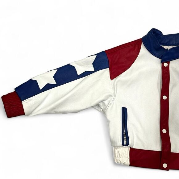 Vtg R.A Designs Kids USA Leather Jacket Small 6-7 Patriotic Fourth July Rodeo - Picture 9 of 12